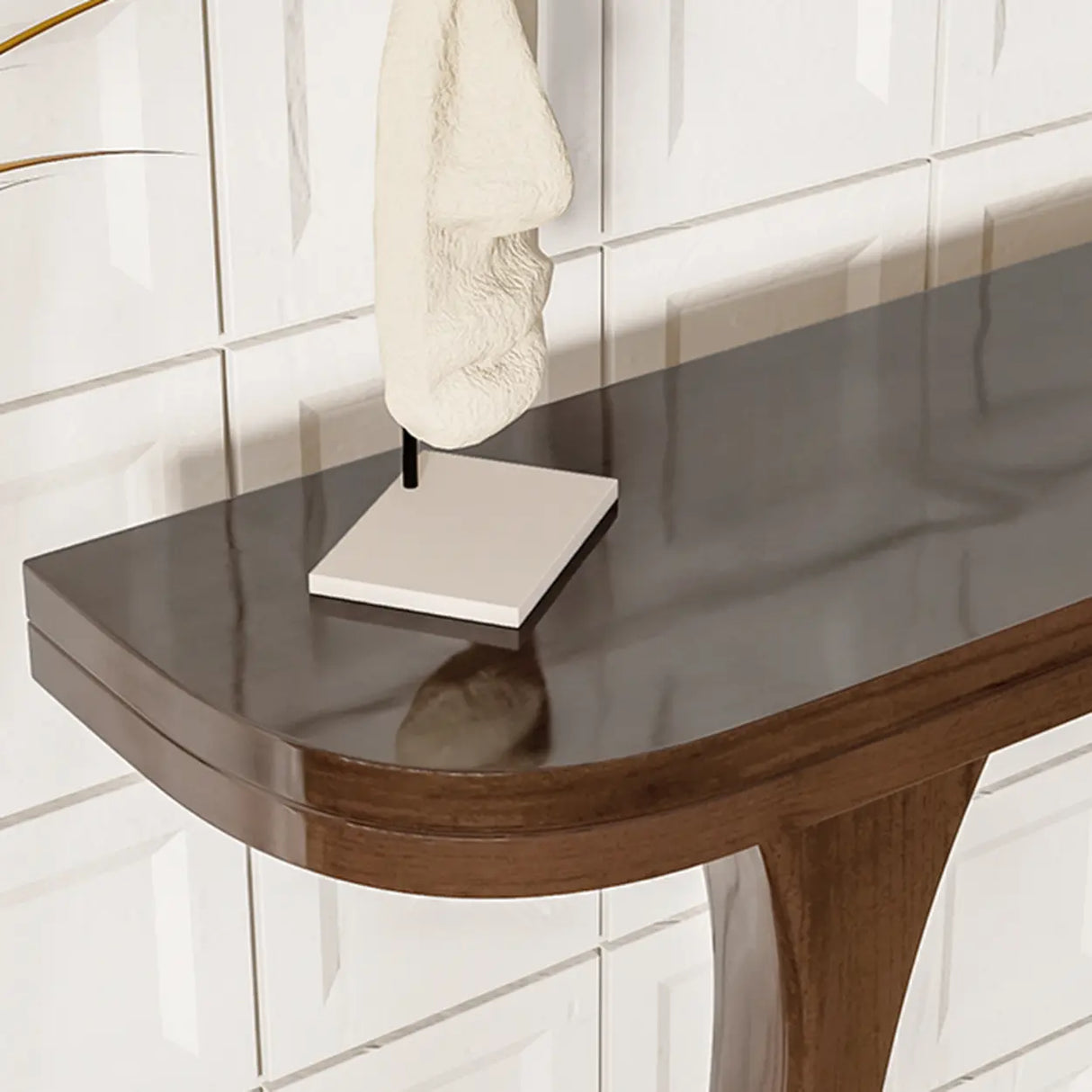 Brown Creative U-Shaped Walnut Entryway Console Table Image - 5