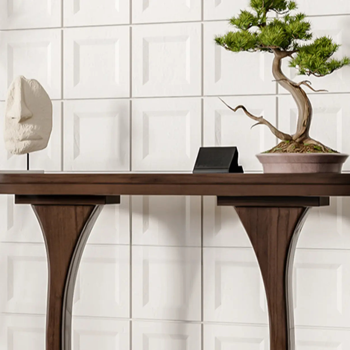 Brown Creative U-Shaped Walnut Entryway Console Table Image - 7