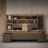 Brown Deep L-Shaped Walnut Computer Desk with Storage Image - 1