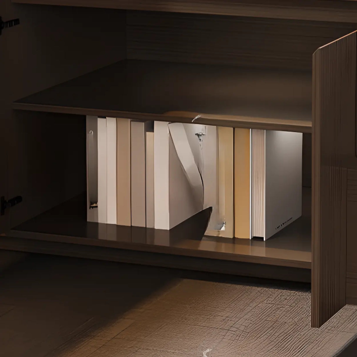 Brown Deep L-Shaped Walnut Computer Desk with Storage Image - 10