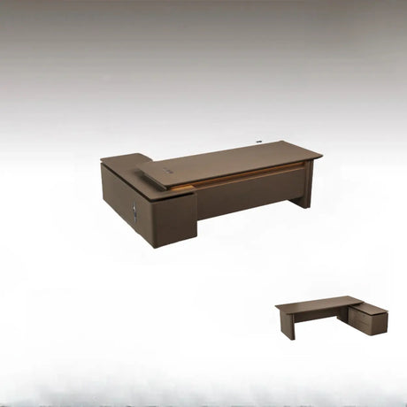 Brown Deep L-Shaped Walnut Computer Desk with Storage Image - 2