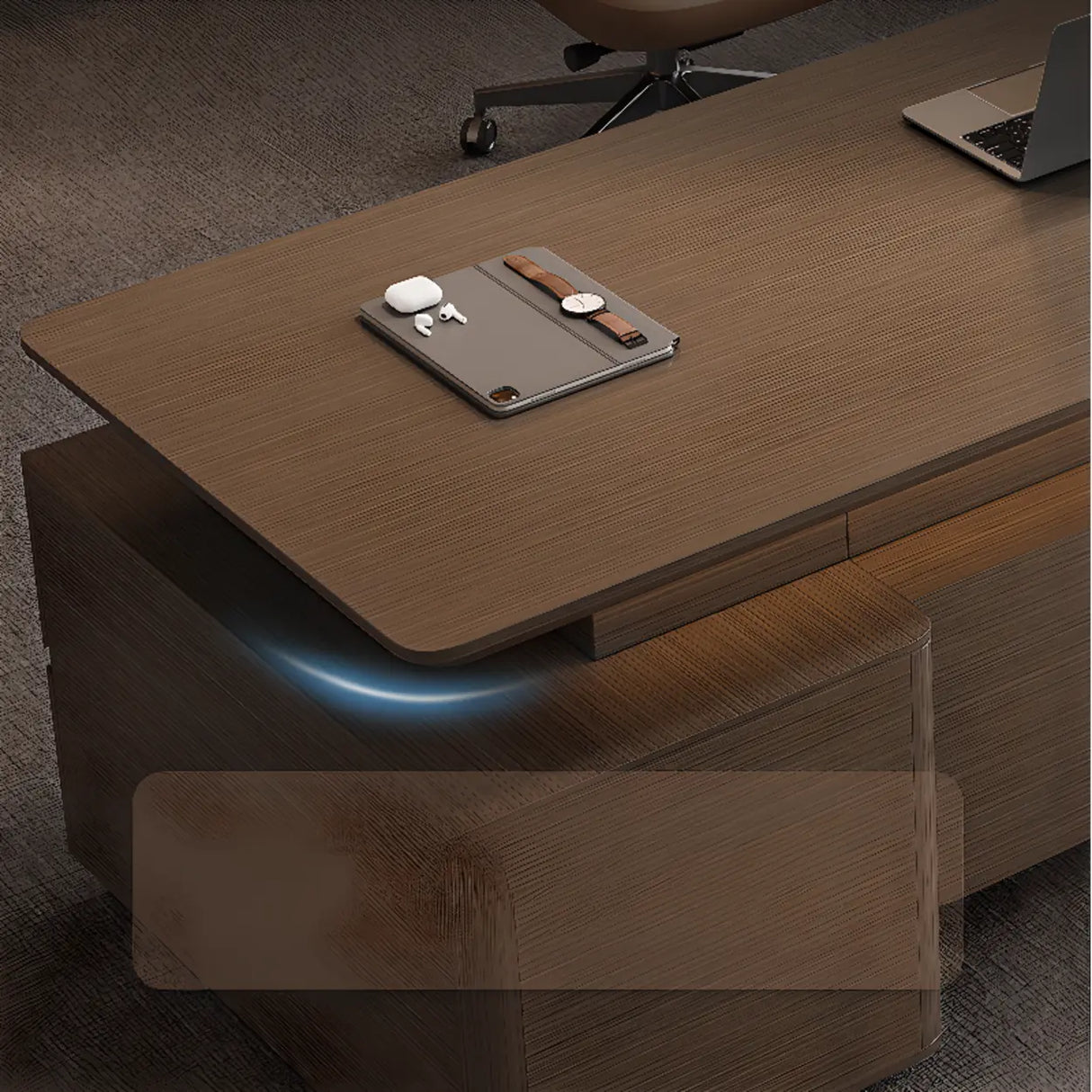 Brown Deep L-Shaped Walnut Computer Desk with Storage Image - 5