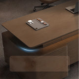 Brown Deep L-Shaped Walnut Computer Desk with Storage Image - 5