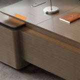 Brown Deep L-Shaped Walnut Computer Desk with Storage Image - 8