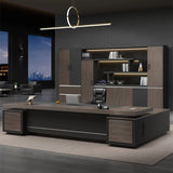Brown Deep L-Shaped Wood Desk with Cabinets and Drawers Image - 1