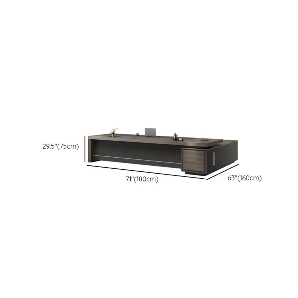 Brown Deep L-Shaped Wood Desk with Cabinets and Drawers Image - 10