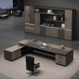 Brown Deep L-Shaped Wood Desk with Cabinets and Drawers Image - 3