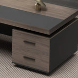 Brown Deep L-Shaped Wood Desk with Cabinets and Drawers Image - 4