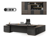 Brown Deep L-Shaped Wood Desk with Cabinets and Drawers Image - 6