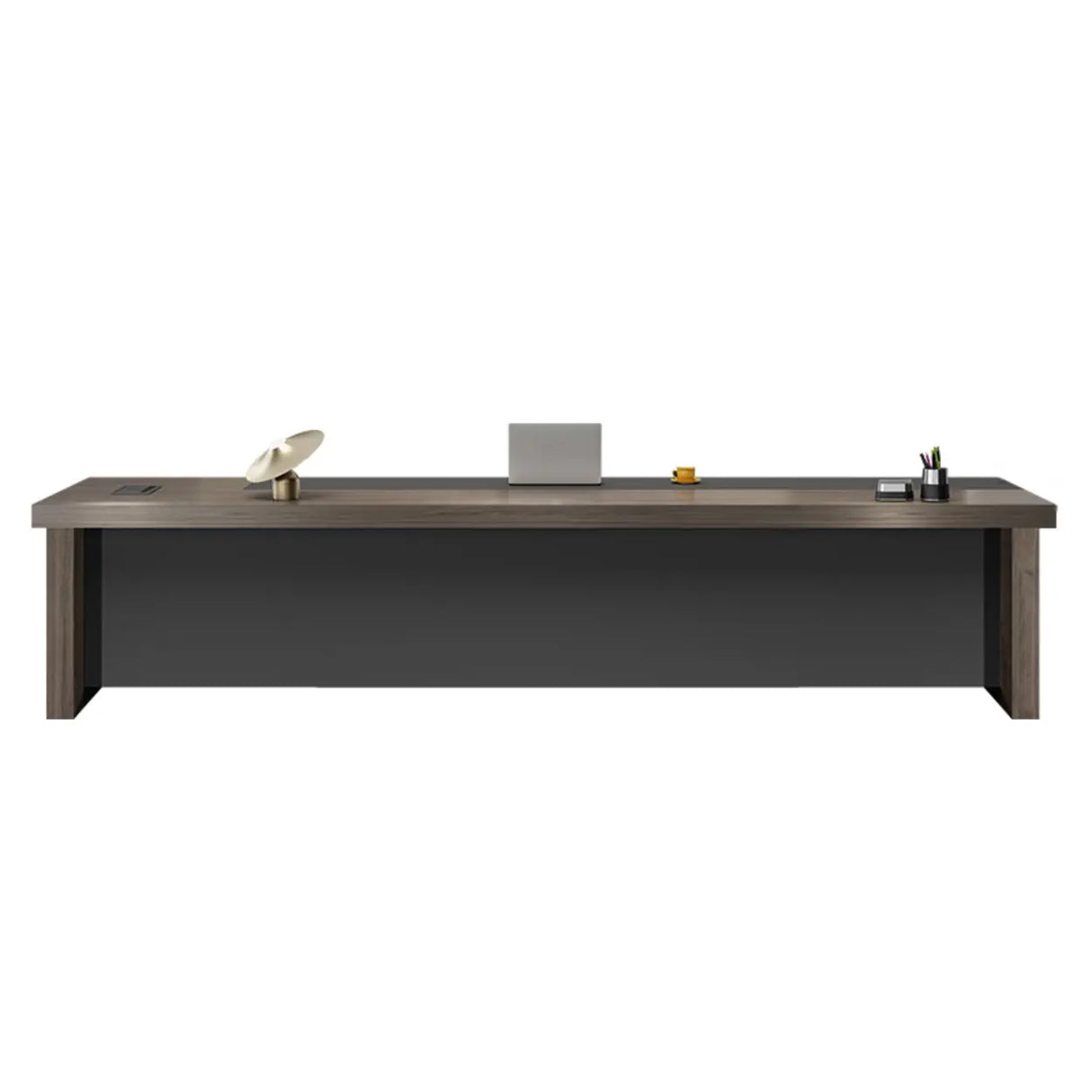 Brown Deep L-Shaped Wood Desk with Cabinets and Drawers Image - 7