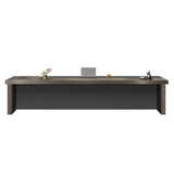 Brown Deep L-Shaped Wood Desk with Cabinets and Drawers Image - 7