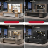 Brown Deep L-Shaped Wood Desk with Cabinets and Drawers Image - 8
