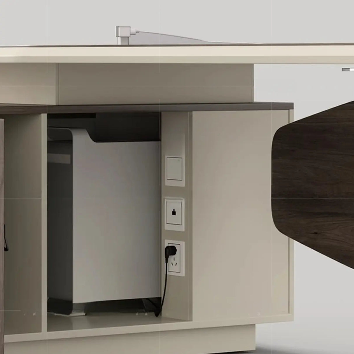 Brown Deep L-Shaped Wood Desk with Shelves and Storage Image - 13