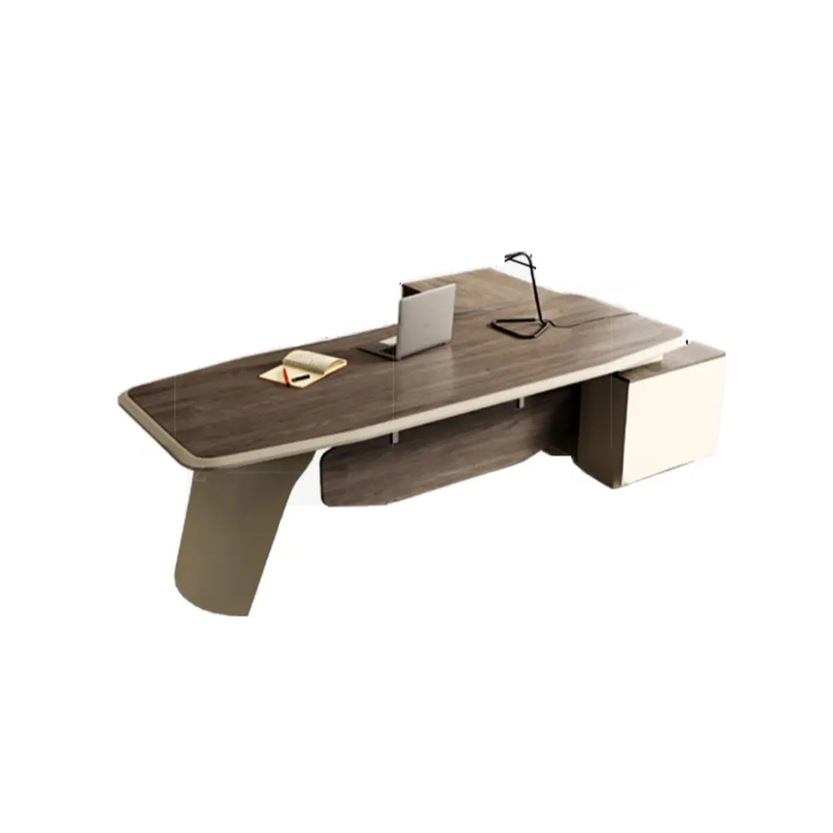 Brown Deep L-Shaped Wood Desk with Shelves and Storage Image - 14