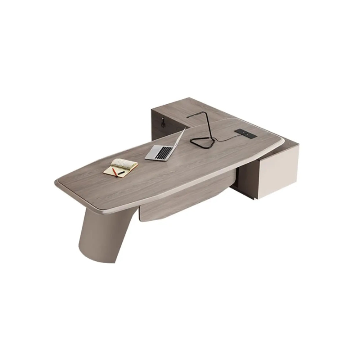 Brown Deep L-Shaped Wood Desk with Shelves and Storage Image - 7