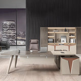 Brown Deep L-Shaped Wood Desk with Storage and Cabinets Image - 3