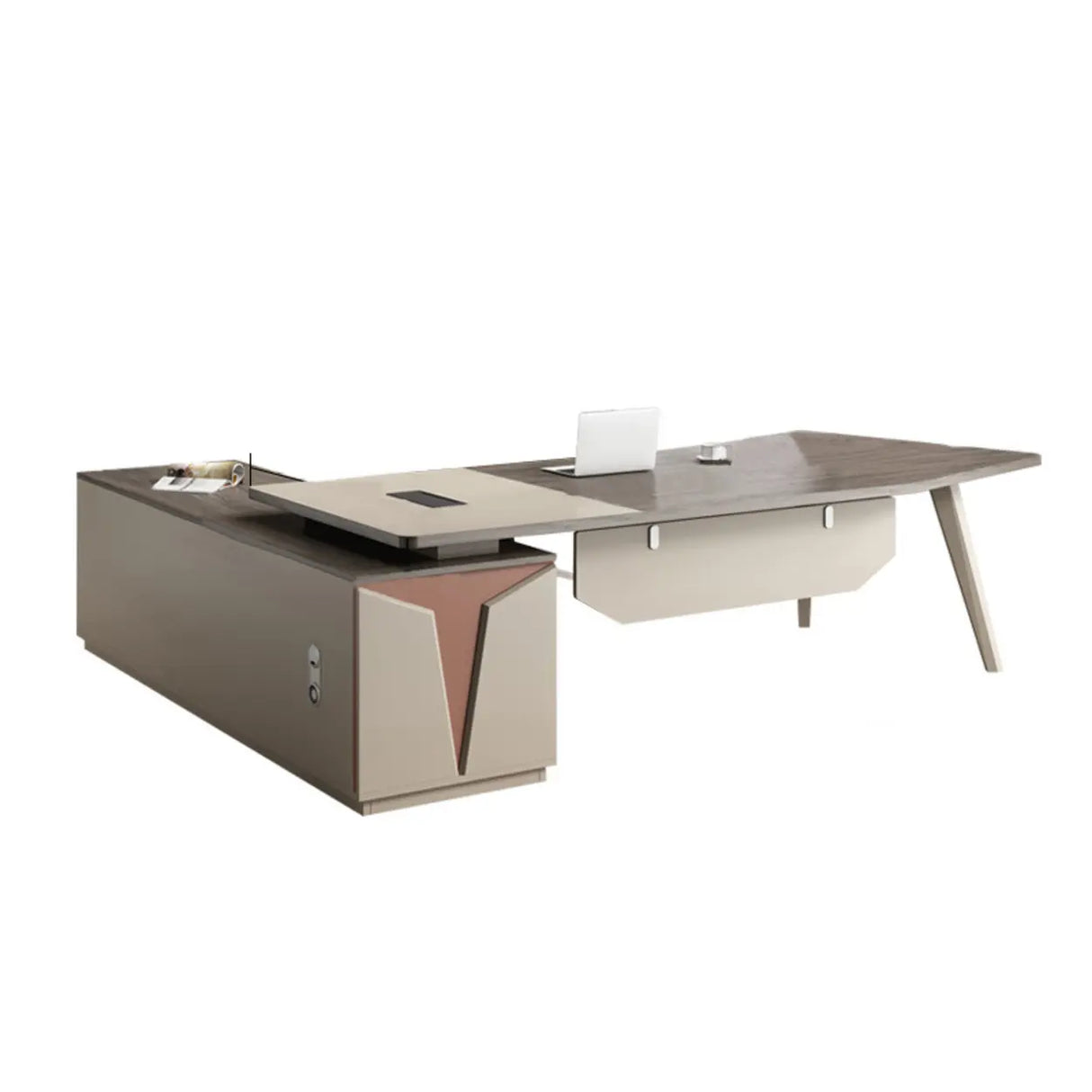 Brown Deep L-Shaped Wood Desk with Storage and Cabinets Image - 5