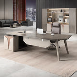 Brown Deep L-Shaped Wood Desk with Storage and Cabinets Image - 6
