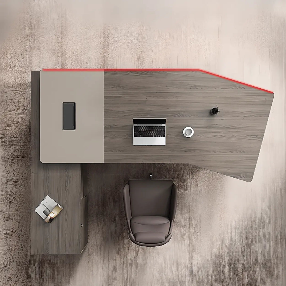 Brown Deep L-Shaped Wood Desk with Storage and Cabinets Image - 8
