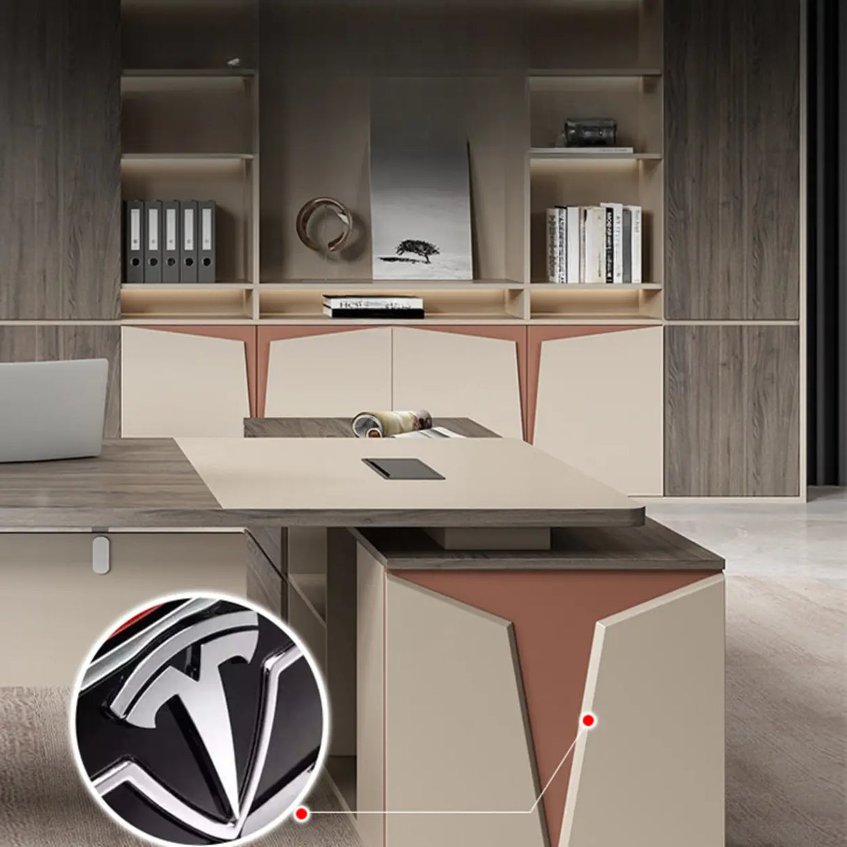 Brown Deep L-Shaped Wood Desk with Storage and Cabinets Image - 9