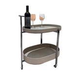 Brown Elliptical Leather Rolling Side Table with Casters Image - 9