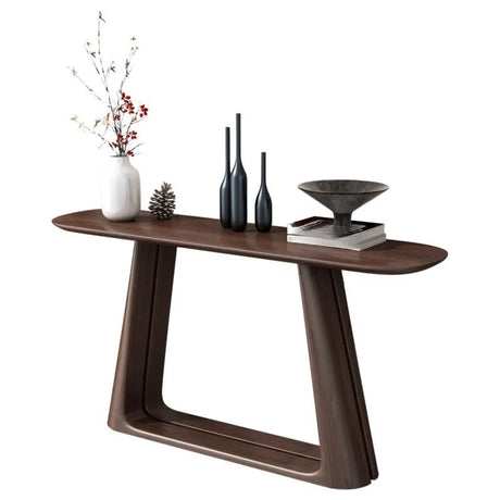 Brown Entryway Curved Pine Dark Wood Console Table Image - 2