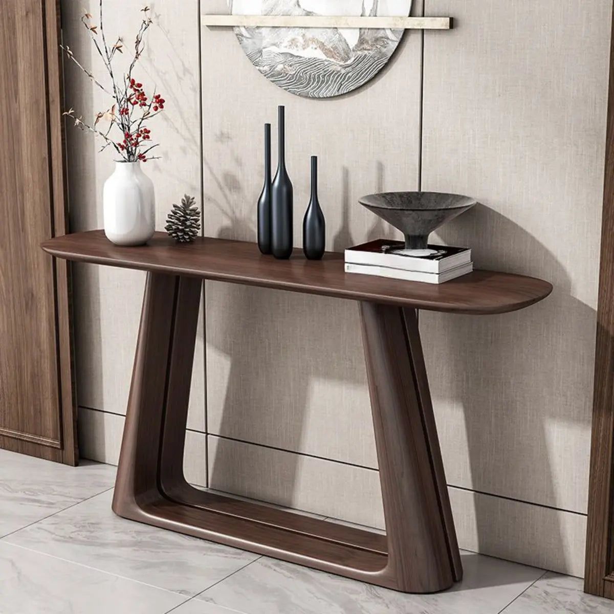 Brown Entryway Curved Pine Dark Wood Console Table Image - 3