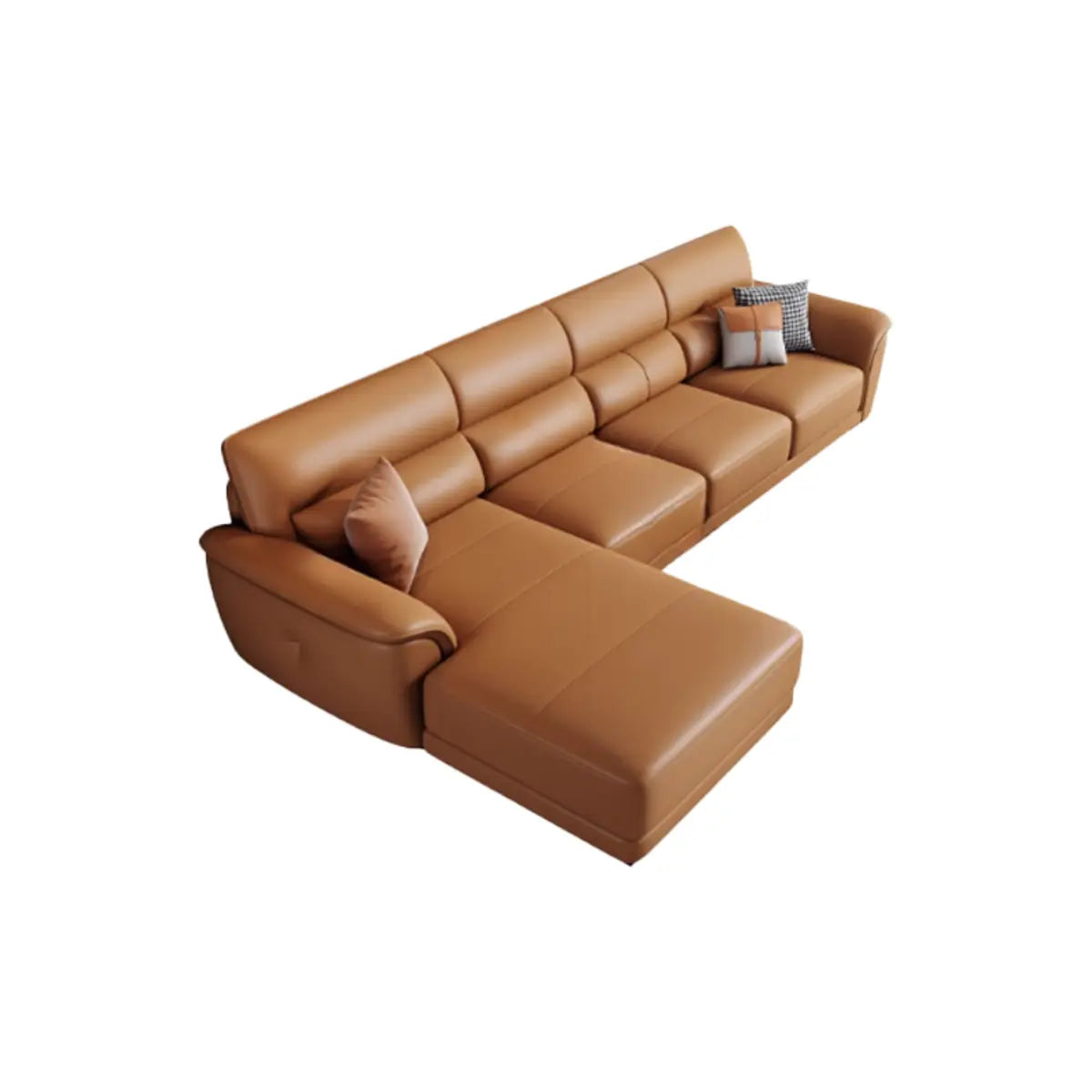 Brown Faux Leather Biscuit Back L-Shape Sectional Image - 10