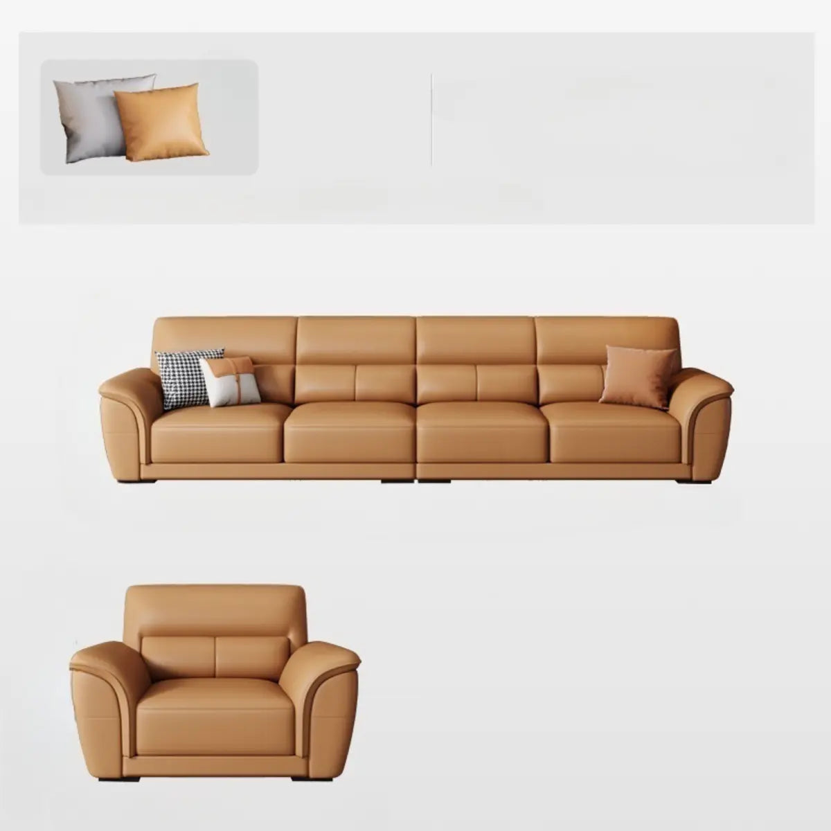 Brown Faux Leather Biscuit Back L-Shape Sectional Image - 11