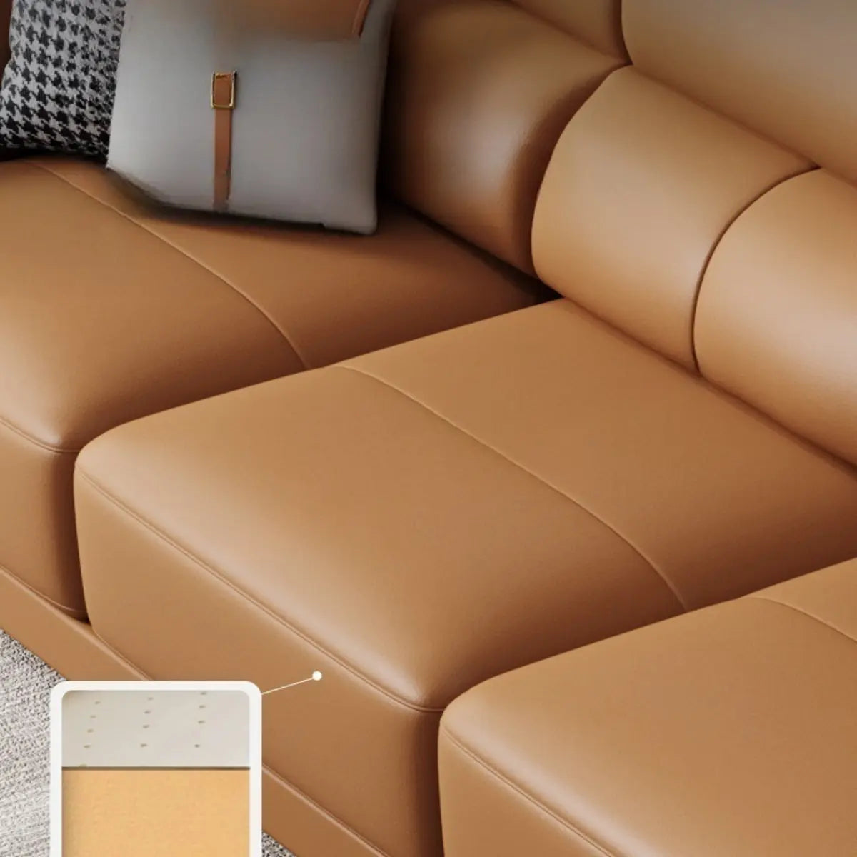 Brown Faux Leather Biscuit Back L-Shape Sectional Image - 12