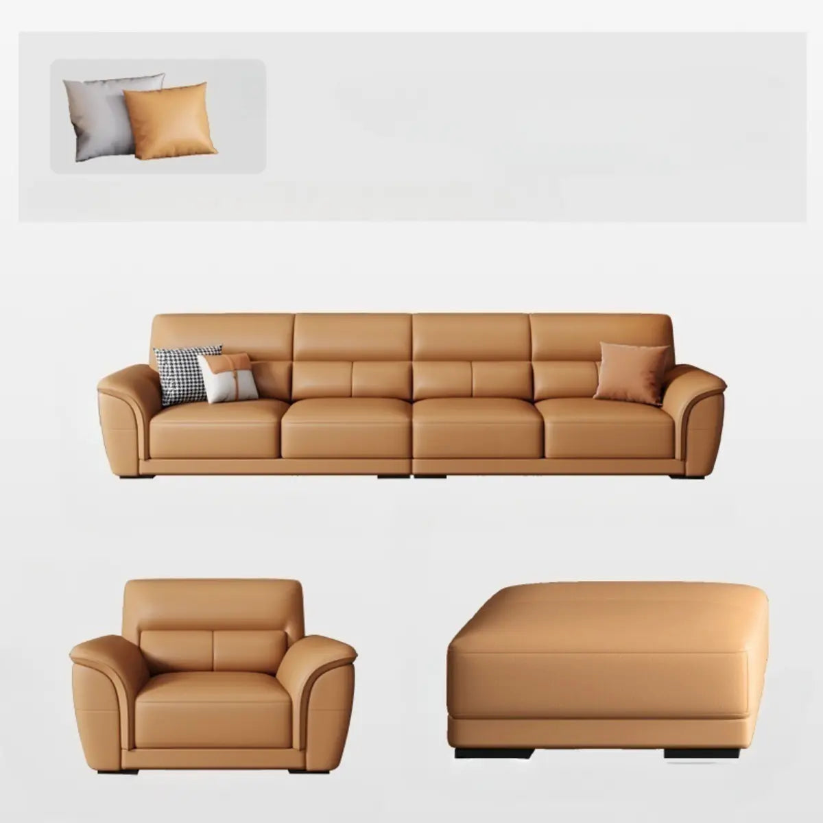 Brown Faux Leather Biscuit Back L-Shape Sectional Image - 13