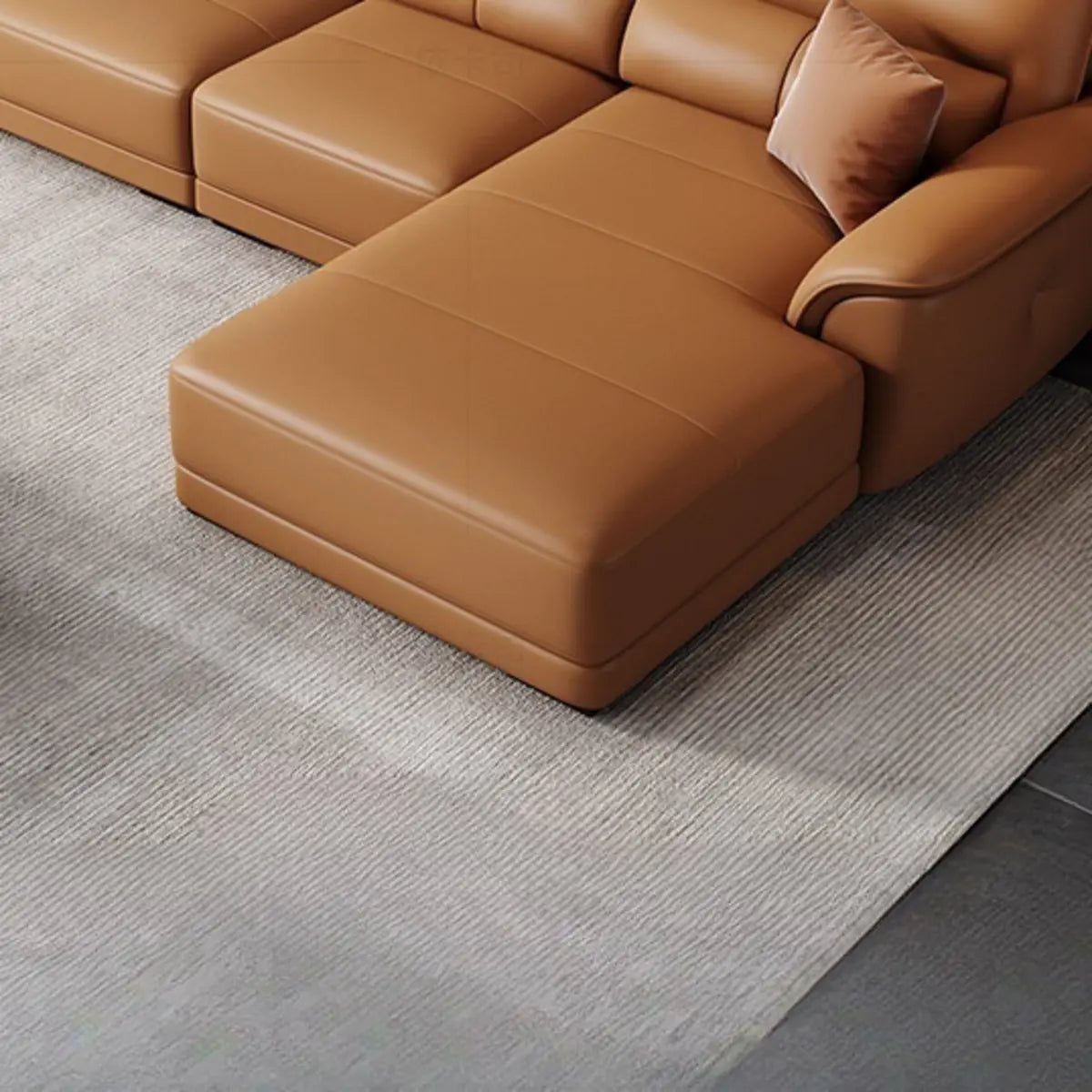 Brown Faux Leather Biscuit Back L-Shape Sectional Image - 14