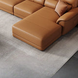 Brown Faux Leather Biscuit Back L-Shape Sectional Image - 14