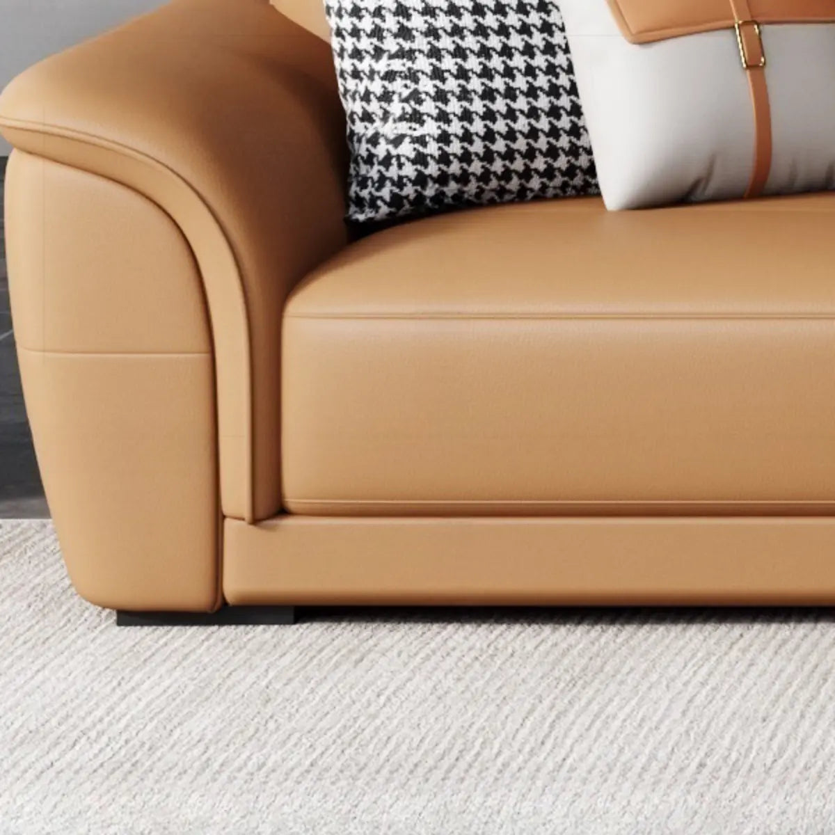 Brown Faux Leather Biscuit Back L-Shape Sectional Image - 15