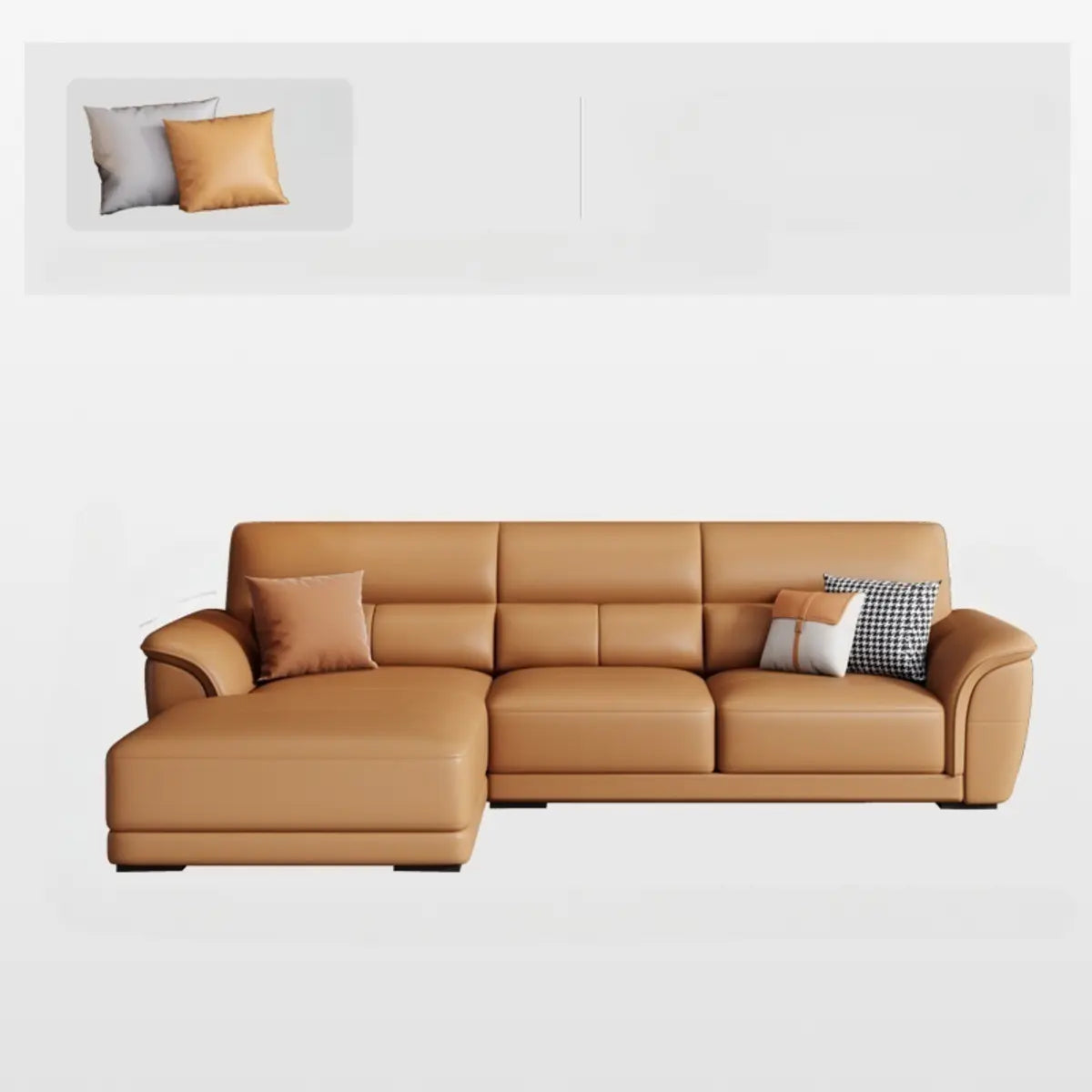 Brown Faux Leather Biscuit Back L-Shape Sectional Image - 16