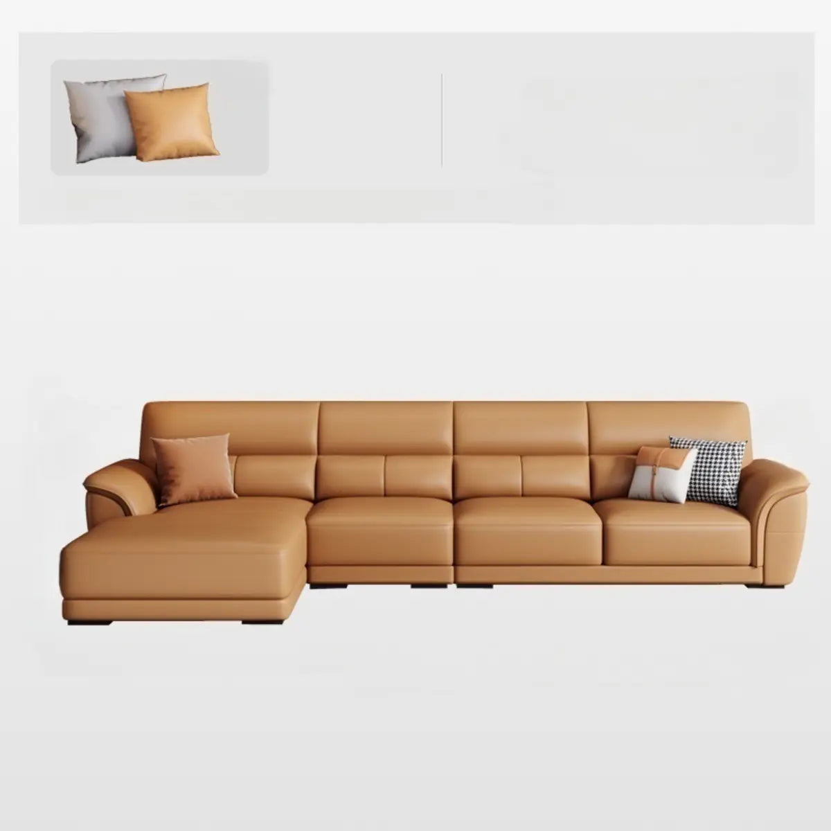 Brown Faux Leather Biscuit Back L-Shape Sectional Image - 17