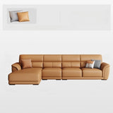 Brown Faux Leather Biscuit Back L-Shape Sectional Image - 17