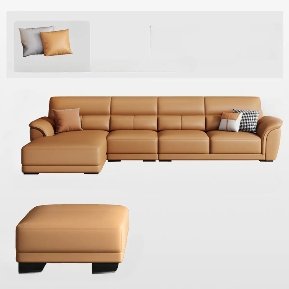 Brown Faux Leather Biscuit Back L-Shape Sectional Image - 18