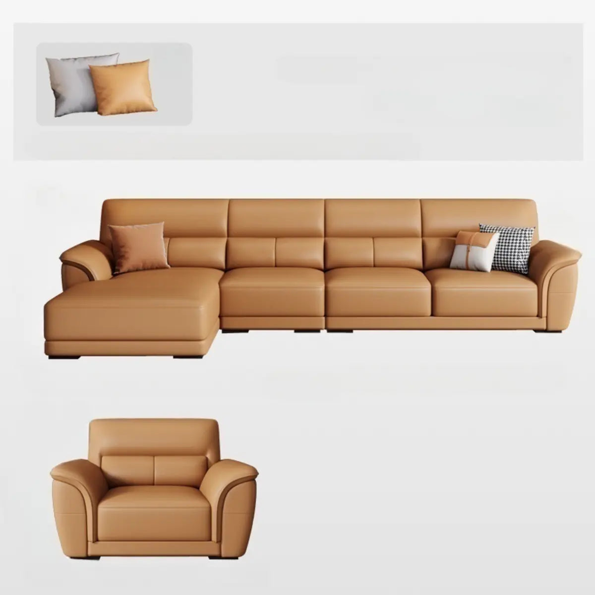 Brown Faux Leather Biscuit Back L-Shape Sectional Image - 19