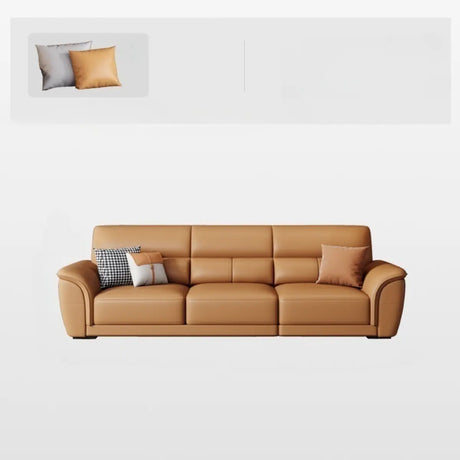 Brown Faux Leather Biscuit Back L-Shape Sectional Image - 2