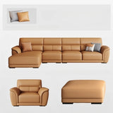 Brown Faux Leather Biscuit Back L-Shape Sectional Image - 20