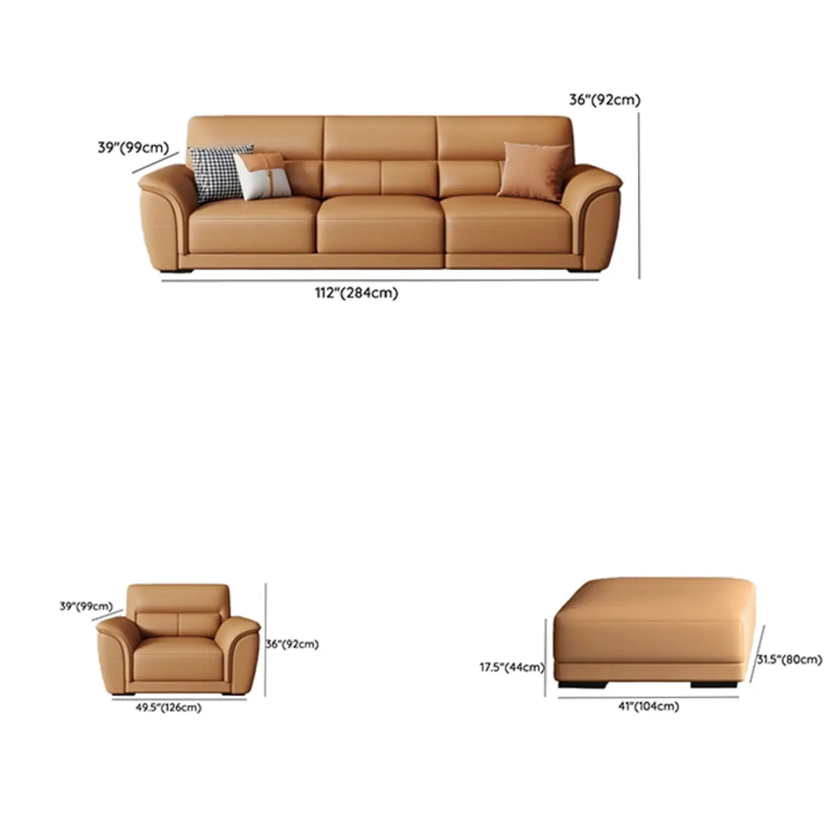 Brown Faux Leather Biscuit Back L-Shape Sectional Image - 23