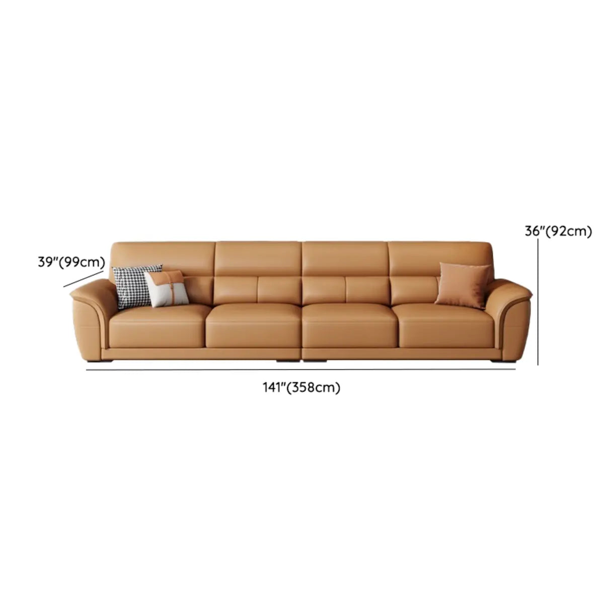 Brown Faux Leather Biscuit Back L-Shape Sectional Image - 24