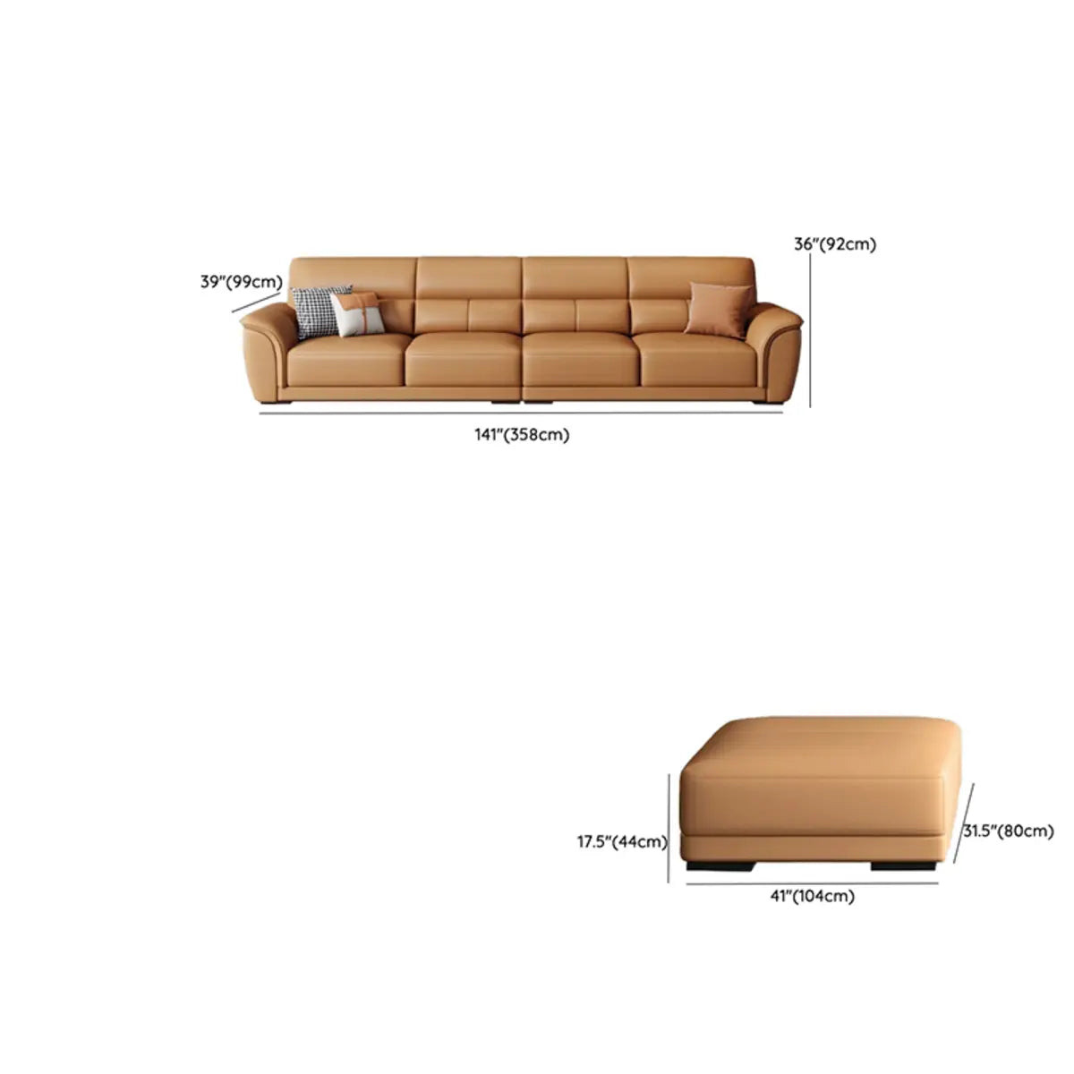 Brown Faux Leather Biscuit Back L-Shape Sectional Image - 25