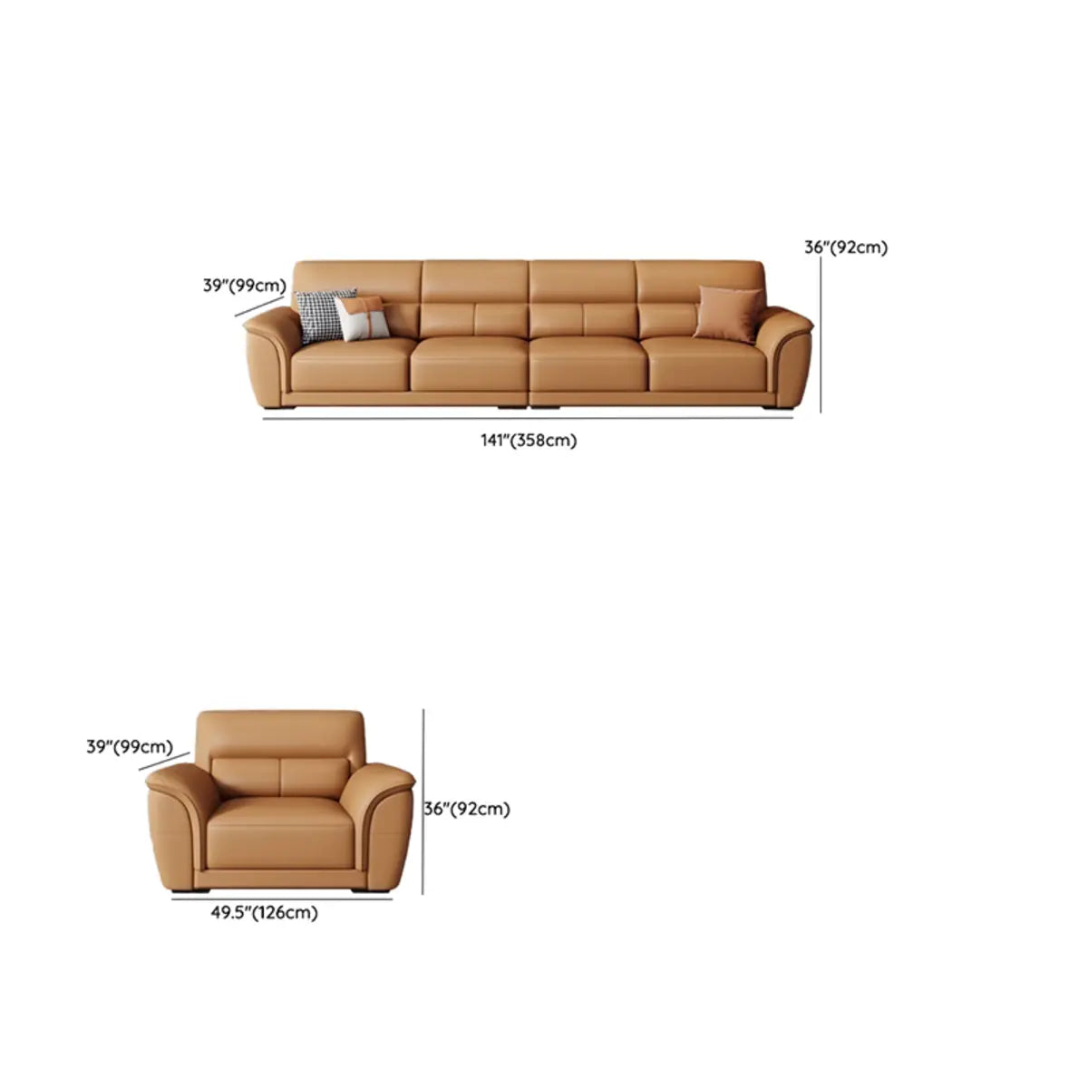Brown Faux Leather Biscuit Back L-Shape Sectional Image - 26