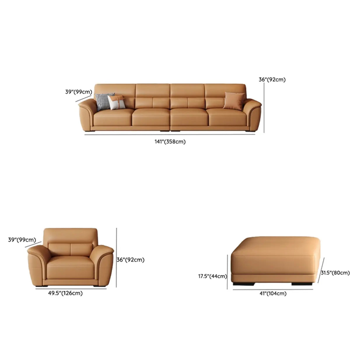 Brown Faux Leather Biscuit Back L-Shape Sectional Image - 27