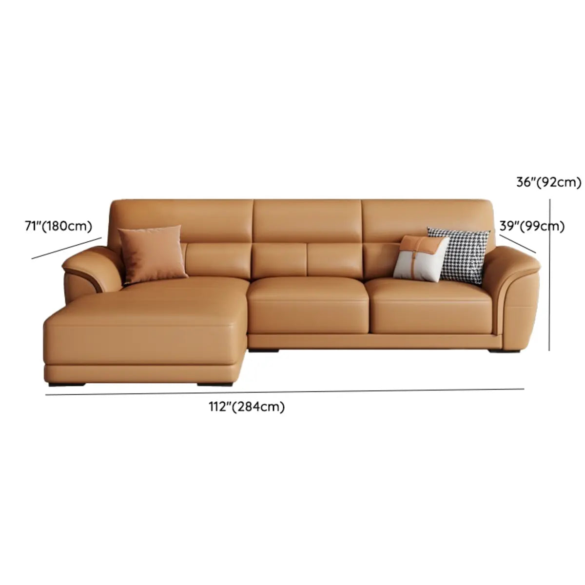 Brown Faux Leather Biscuit Back L-Shape Sectional Image - 28