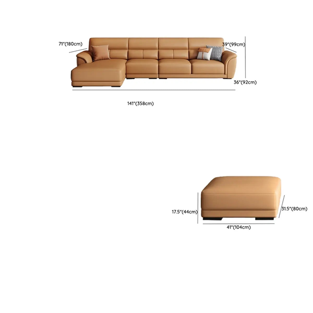 Brown Faux Leather Biscuit Back L-Shape Sectional Image - 30