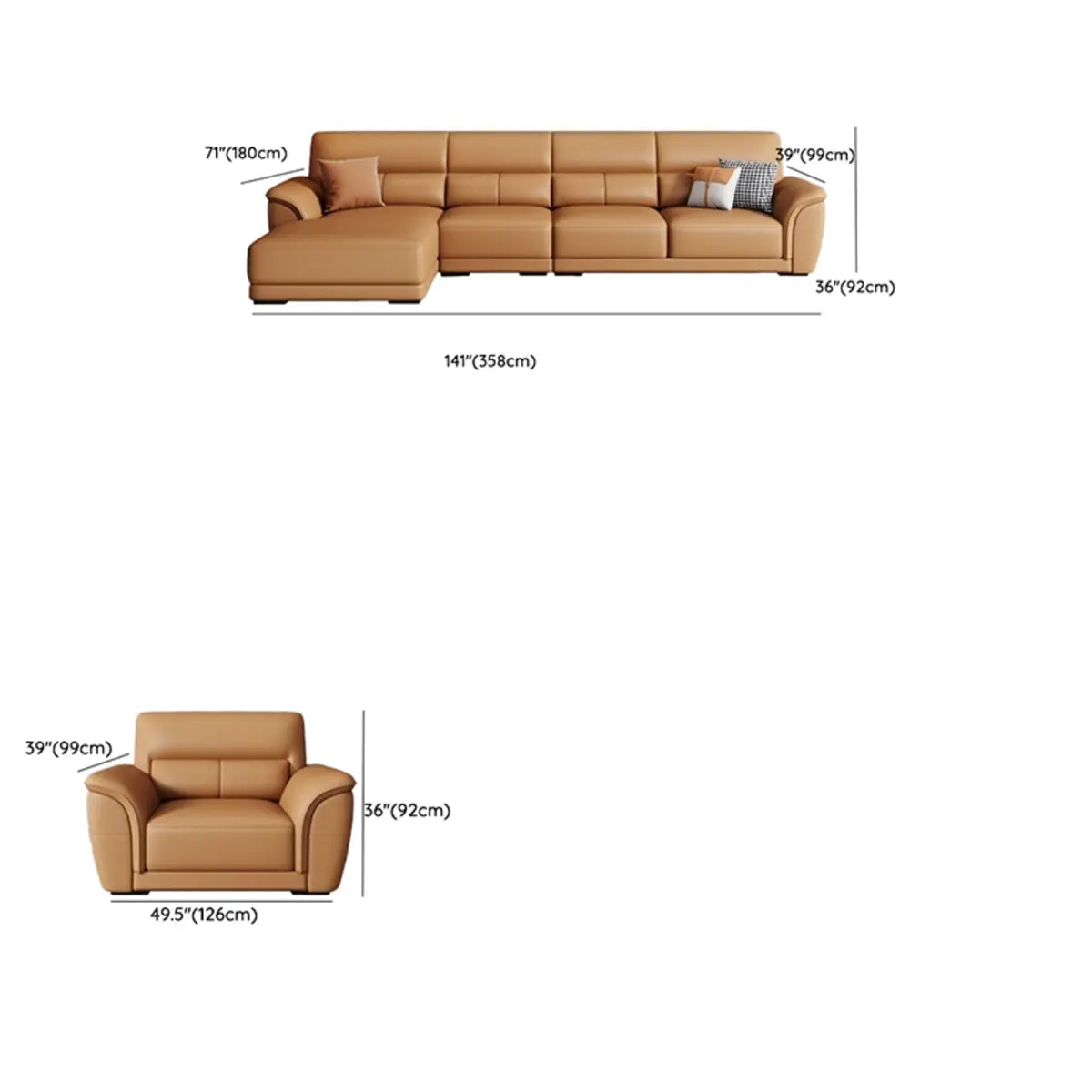 Brown Faux Leather Biscuit Back L-Shape Sectional Image - 31