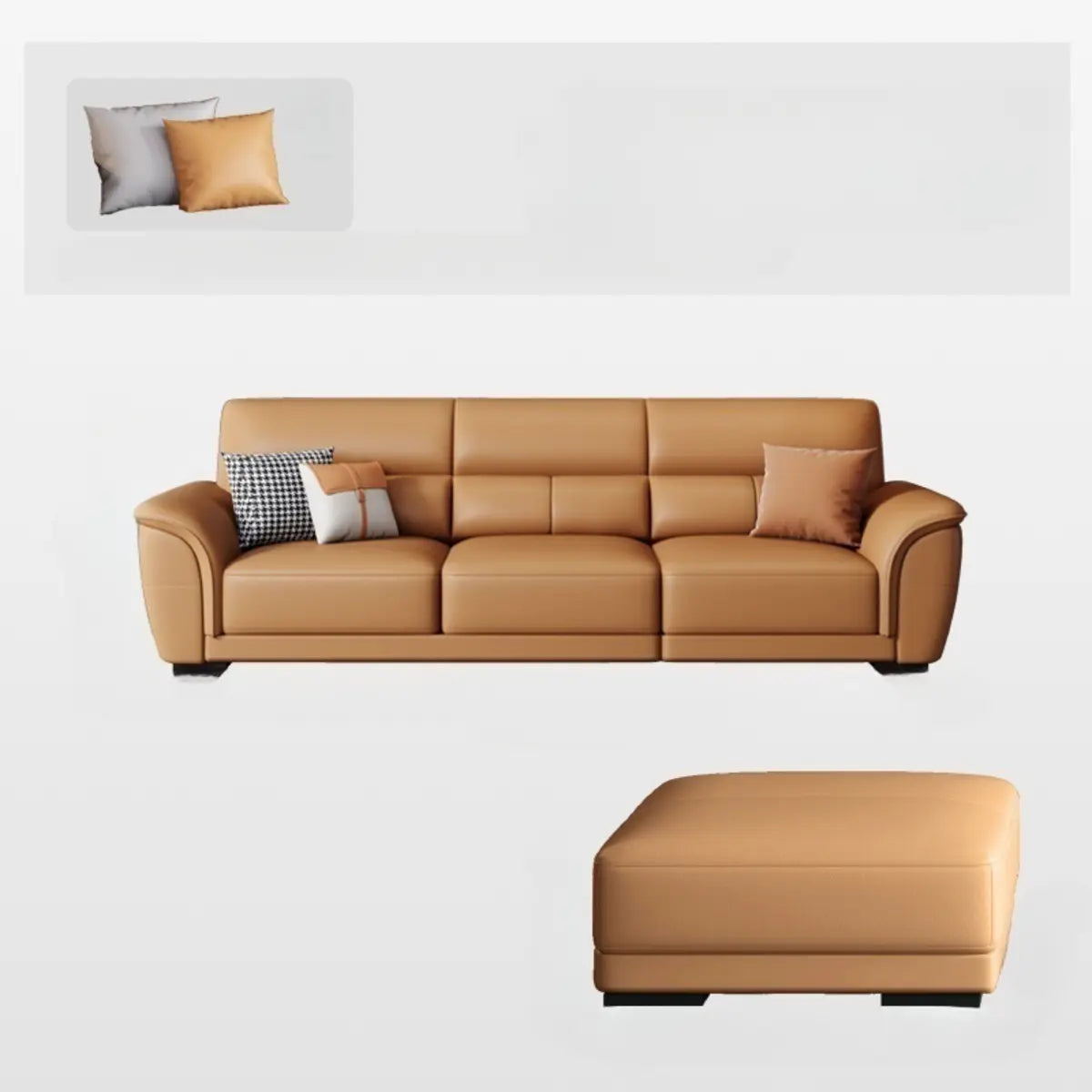 Brown Faux Leather Biscuit Back L-Shape Sectional Image - 3